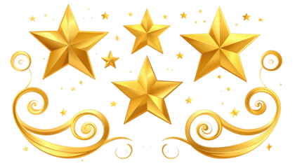 Glimmering golden stars arranged with swirling golden designs against a black backdrop, twinkling with festive cheer