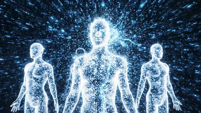 Abstract illustration of human consciousness and digital transfer