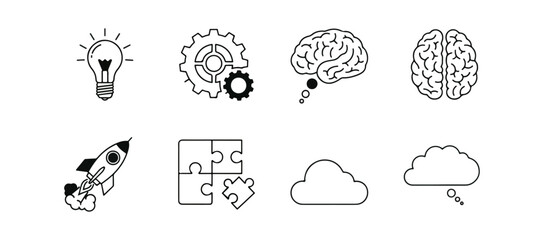 Fototapeta premium Conceptual icons brainstorming ideas innovation and solutions vector illustration