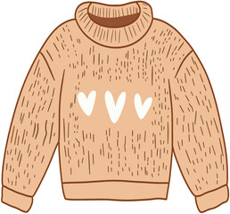 Warm and Comfortable Beige Knitted Sweater Featuring Charming White Heart Patterns, Perfect for Cozy Autumn and Winter Casual Wear