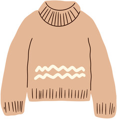 Cozy Beige Turtleneck Knitted Sweater with Subtle Leaf Embroidery on Sleeves, Perfect for Warm and Stylish Autumn and Winter Casual Wear