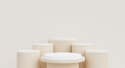 Beige and white podium. Beige background for various premium quality natural products. 3D rendering.