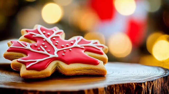 Maple leaf shaped cookie with icing