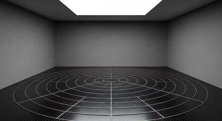 Empty square room with Round carbon texture from circle lines