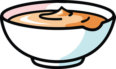 Creamy Orange Sauce in White Bowl With Pink and Blue Accents Simple Illustration