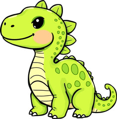 Fototapeta premium A charming cartoon illustration of a friendly green dinosaur with a delightful smile, perfect for children's books and educational materials.
