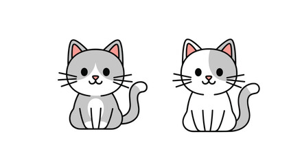Obraz premium Two adorable pixel art cats sitting side by side with their tails curled.