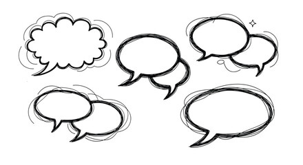 Fototapeta premium A collection of hand-drawn speech bubbles and thought clouds representing communication and ideas.