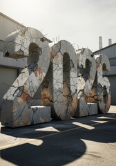 Concrete Numbers Near Industrial Building - Cracked concrete numbers 2023 displayed near an industrial building under bright sunlight