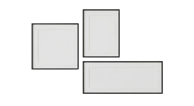 Three blank picture frames mockup isolated on Transparent Background