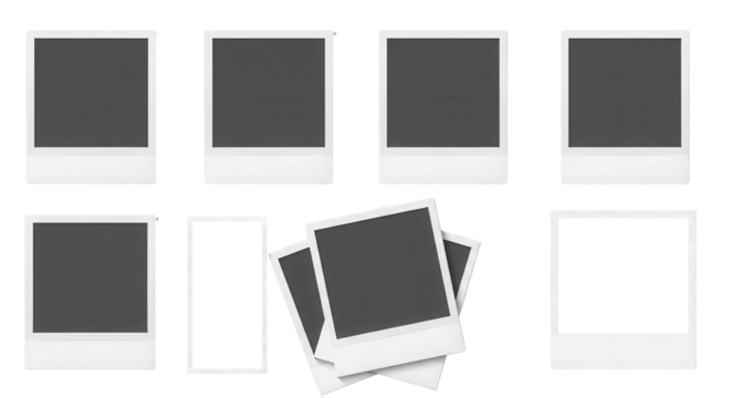 Set of instant photo frames for mockups and memory concept isolated on Transparent Background