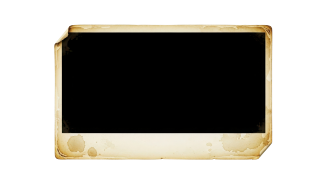 Old photograph frame with black center isolated on Transparent Background