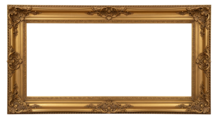 Ornate gold picture frame with empty space isolated on Transparent Background