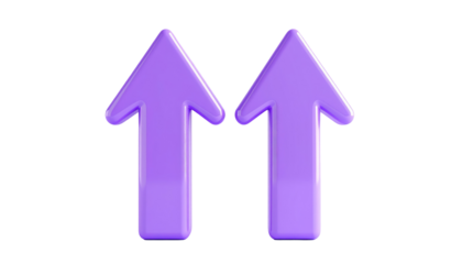 Two upward pointing lavender arrows with a glossy finish, arranged side-by-side against a plain black background