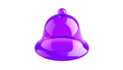 Glossy, purple, bell-shaped object with a small knob on top, isolated against a black background