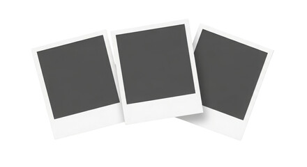 Three blank polaroid photo frames for memories isolated on Transparent Background