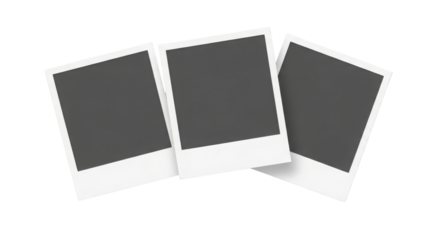 Three blank polaroid photo frames for memories isolated on Transparent Background