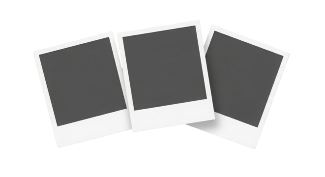 Three blank polaroid photo frames for memories isolated on Transparent Background