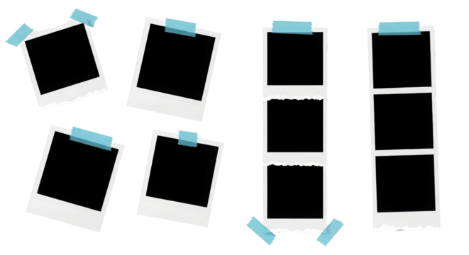 Vintage instant photo frames attached with adhesive tape isolated on Transparent Background - Powered by Adobe