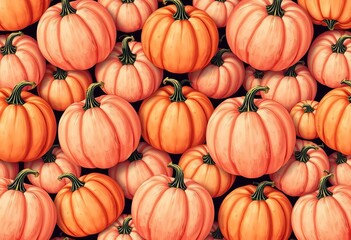 Obraz premium Pastel pumpkin seamless pattern, autumn harvest texture, Thanksgiving, Halloween vector illustration, cheerful, october