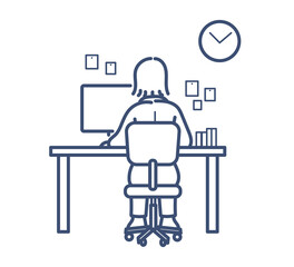 40代女性の働く後ろ姿　線画のみ