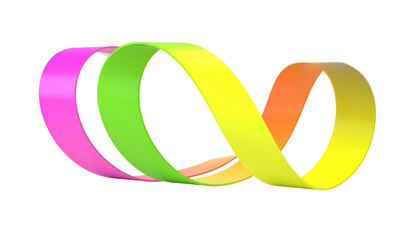 A vibrant, three-dimensional infinity loop transitions through various colors against a stark black background