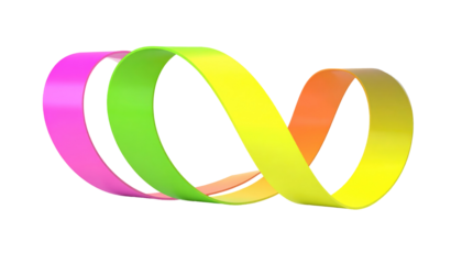 A vibrant, three-dimensional infinity loop transitions through various colors against a stark black background