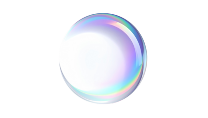 A single iridescent orb glistens against a black background, reflecting rainbow colors