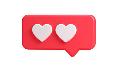Red speech bubble featuring two white hearts, signaling love or appreciation on a black background