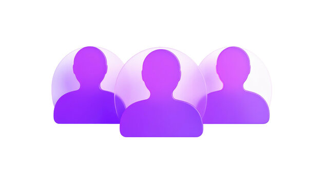 Trio of translucent, rounded, purple silhouettes of people against a black background, stylized icons - Powered by Adobe