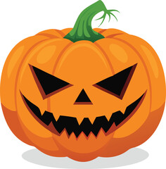 A cheerfully carved orange pumpkin with a spooky grinning jack o lantern face