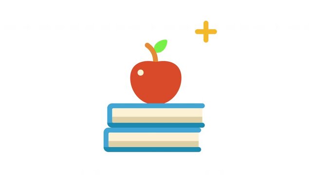 Red apple bouncing on a stack of blue books