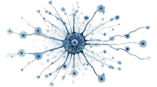 A complex, interconnected network of neurons, cells, and dendrites, forming a brain structure, 