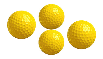 Four yellow, textured spheres are arranged in a close cluster against a stark black background, creating high contrast