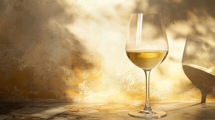 marbel. A pristine white wine glass with condensation droplets on a sleek marble surface. bar promotions, beverage menus, designed for food & beverage menus and cafe branding.