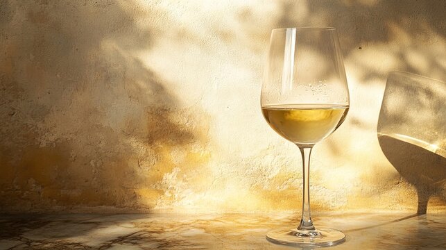 marbel. A pristine white wine glass with condensation droplets on a sleek marble surface. bar promotions, beverage menus, designed for food & beverage menus and cafe branding.