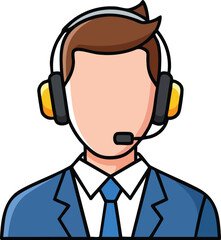 Obraz premium Customer Service Agent Wearing Blue Suit and Yellow Headset Pixel Art