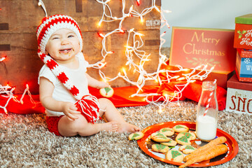 Baby Christmas Holiday Lights Festive Portrait