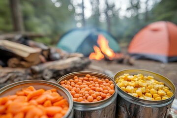 Canned Vegetables Beans Campfire Cooking Outdoor Camping Food