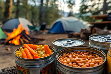 Canned Vegetables Beans Campfire Cooking Outdoor Camping Food