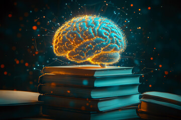 Neural Brain Network, Knowledge Learning Concept, Artificial Intelligence Books