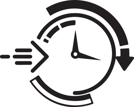 Fast time processing icon showing clock face with quick motion arrows symbolizing rapid service or delivery efficiency concept illustration.