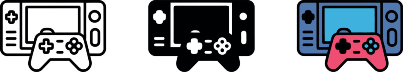 Naklejka premium Set of icons representing portable game consoles and handheld controllers for gaming enthusiasts everywhere