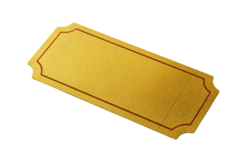 Golden ticket with ornate border on black background yellow, Png, Isolated on Transparent Background, Cut Out