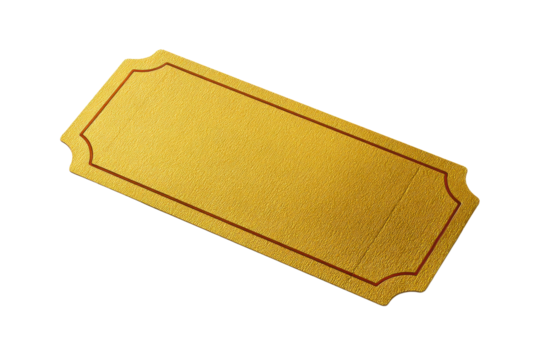 Golden ticket with ornate border on black background yellow, Png, Isolated on Transparent Background, Cut Out