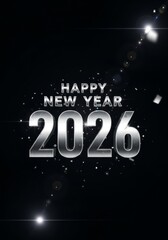 Happy New Year 2026 Celebration - Celebrate the upcoming year 2026 with this festive silver design against a dark background