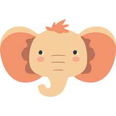 Cartoon Elephant Head With Big Ears And Pink Cheeks Simple Illustration Adorable Animal Face With Orange Tuft Of Hair On Head Transparent Background
