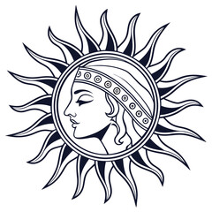 Woman face in sun isolated on, goddess of light