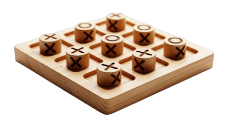 Wooden Tic Tac Toe Game Board with Xs and Os Ready for Play Neutral Background Dramatic Lighting High Angle View