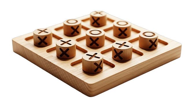 Wooden Tic Tac Toe Game Board with Xs and Os Ready for Play Neutral Background Dramatic Lighting High Angle View